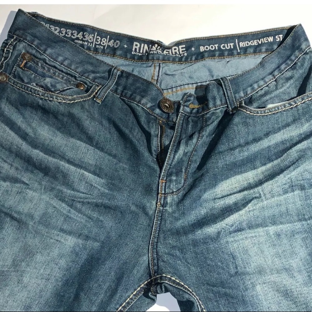 Men’s Ring of Fire Blue Denim Sz 38x32 Distressed